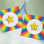 Personalized Doing My Best Pin Glittery Gold Star Brooch with Backside Text and Rainbow Card Encouraging Birthday Gift for Friend Colleagues Family