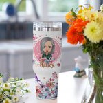 Personalized Cute Cartoon Girl Pink Flower Butterfly 40oz Tumbler with Name Birthday Anniversary Friendship Gift for Women