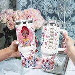 Personalized Cute Cartoon Girl Pink Flower Butterfly 40oz Tumbler with Name Birthday Anniversary Friendship Gift for Women