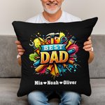 Personalized Best Dad Repair Tool Throw Pillow Cover with 1-8 Kid Names Father's Day Birthday Gift for Dad Grandpa