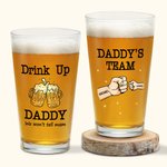 Vaso de cerveza personalizado Drink Up Daddy We Won't Tell Mam Fist Bump 16oz con 1-4 nombres de niños y texto Regalo de cumpleaños del Día del Padre 