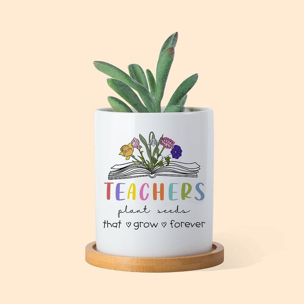 Teachers Plant Seeds Birth Flowers Pot with Beech Base