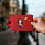 Personalisierte Multicolor Cartoon Frauen Mädchen Geburt Blume PU Leder Gepäckanhänger mit Namen Reisezubehör Geburtstag Geschenk für sie