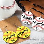 Personalisierte Runde Baseball Softball hölzerne Ohrringe mit Namen und Nummer Geburtstag Jahrestag Geschenk für Sportliebhaber