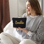 Bolsa de maquillaje de lona personalizada con nombre de purpurina Accesorio de viaje portátil Regalo de boda de cumpleaños para mujer