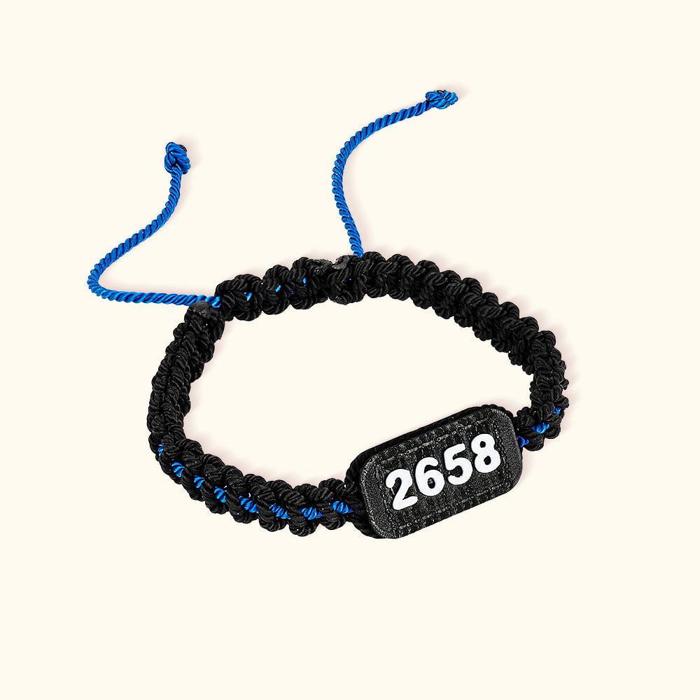 Bracelet Tressé Réglable Personnalisé avec Numéro Badge en Impression 3D Fil Bleu Mince Cadeau d'Anniversaire pour Famille de Policier