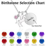 Collana personalizzata di unicorno fantasy con ciondolo di pietra di nascita e nome inciso su disco Regalo di compleanno per donne e ragazze