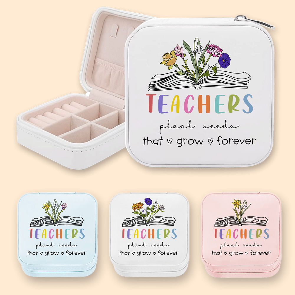 Boîte à Bijoux Portable Personnalisée avec 1-6 Fleurs de Naissance Cadeau de Remerciement Fête de l'Enseignant pour Professeur