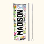 Henkilökohtainen Pickleball Värikäs nimi 20oz Skinny Tumbler oljen kanssa puhdistus harja Syntymäpäivä lahja Pickleball Fan Sport Lover