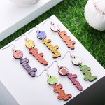 Personalized Wooden Baseball Basketball Dangle Earrings with Name Pendant Game Day Birthday Gift for Cheer Mom Sports Fans
