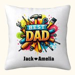 Personalized Best Dad Repair Tool Throw Pillow Cover with 1-8 Kid Names Father's Day Birthday Gift for Dad Grandpa
