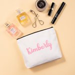 Bolsa de maquillaje de lona personalizada con nombre de purpurina Accesorio de viaje portátil Regalo de boda de cumpleaños para mujer