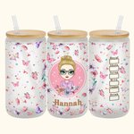 Gobelet en Verre Givré Personnalisé avec Nom et Personnage Verre avec Couvercle en Bambou et Paille Cadeau d'Anniversaire de Mariage pour Elle