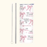 Personalised Pink Coquette Bow Daily Quote Reminders 20oz Skinny Tumbler with Text and Straw Inspirational Birthday Gift for Her
