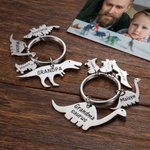Personalized Engraved 1-10 Dinosaur Keychain with Names Father's Day Birthday Gift for Dad Grandpa