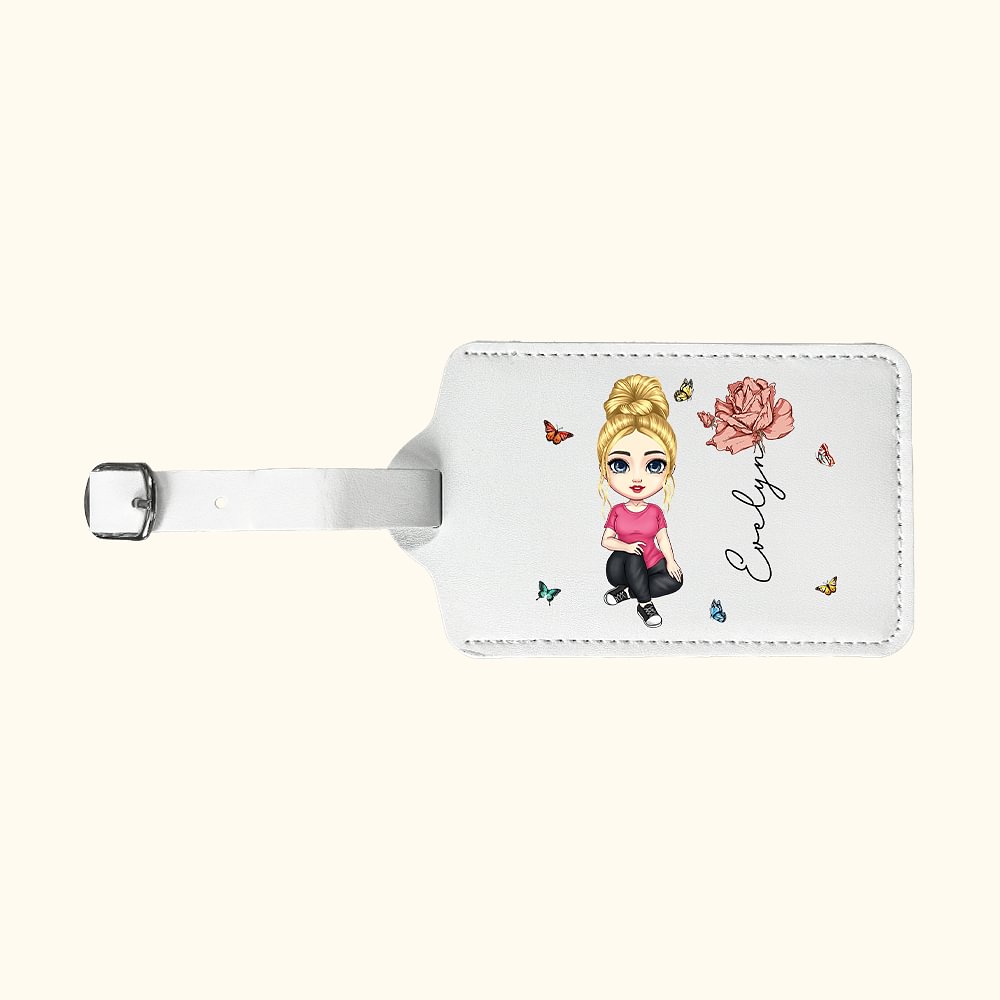 Etiquette de Bagage en Cuir PU Personnalisée avec Nom et Fleur de Naissance Personnage Accessoire de Voyage Cadeau Anniversaire pour Femme