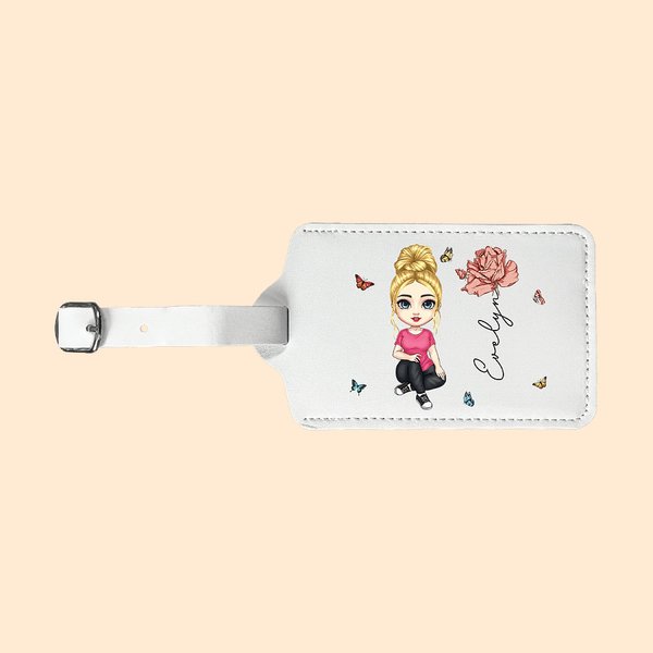 Multicolor Cartoon Girl Birth Flower Luggage Tag