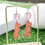 Personalized Wooden Baseball Basketball Dangle Earrings with Name Pendant Game Day Birthday Gift for Cheer Mom Sports Fans