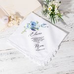 Personalized Wedding Floral Lace 100% Cotton Handkerchief with Name and Date Something Blue Bridal Shower Gift for Bride