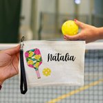 Bolsa de maquillaje de lino personalizada con nombre y cremallera para amantes del pickleball
