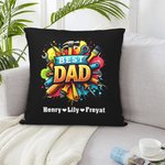 Personalized Best Dad Repair Tool Throw Pillow Cover with 1-8 Kid Names Father's Day Birthday Gift for Dad Grandpa