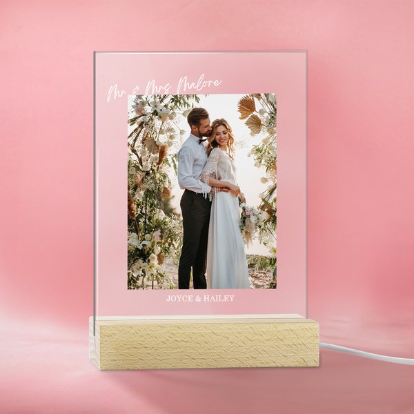 Personalisierte Hochzeit Erinnerungen Foto LED-Acryl-Plakette mit Text und 4 einstellbare Farbe Hochzeit Geschenk für Newlyweds