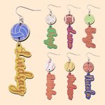 Personalized Wooden Baseball Basketball Dangle Earrings with Name Pendant Game Day Birthday Gift for Cheer Mom Sports Fans