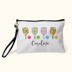 Bolsa de maquillaje de lino personalizada con nombre y cremallera para amantes del pickleball
