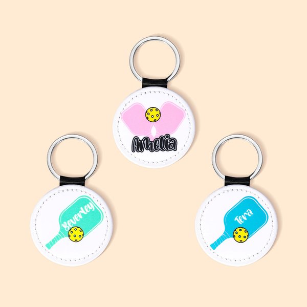 Portachiavi personalizzato multicolore in pelle PU Pickleball con nome Regalo di compleanno per gli amanti dello sport