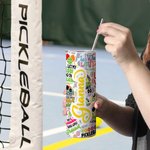Henkilökohtainen Pickleball Värikäs nimi 20oz Skinny Tumbler oljen kanssa puhdistus harja Syntymäpäivä lahja Pickleball Fan Sport Lover