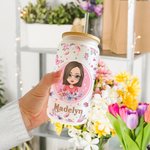 Gobelet en Verre Givré Personnalisé avec Nom et Personnage Verre avec Couvercle en Bambou et Paille Cadeau d'Anniversaire de Mariage pour Elle