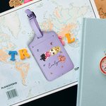 Personalisierte Multicolor Cartoon Frauen Mädchen Geburt Blume PU Leder Gepäckanhänger mit Namen Reisezubehör Geburtstag Geschenk für sie