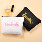 Bolsa de maquillaje de lona personalizada con nombre de purpurina Accesorio de viaje portátil Regalo de boda de cumpleaños para mujer