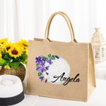 Personalisierte Aquarell Geburt Blume Golf Jute Tragetasche mit Namen große Kapazität Reise-Zubehör Geburtstag Spiel Tag Geschenk für Golfliebhaber