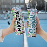 Henkilökohtainen Pickleball Värikäs nimi 20oz Skinny Tumbler oljen kanssa puhdistus harja Syntymäpäivä lahja Pickleball Fan Sport Lover