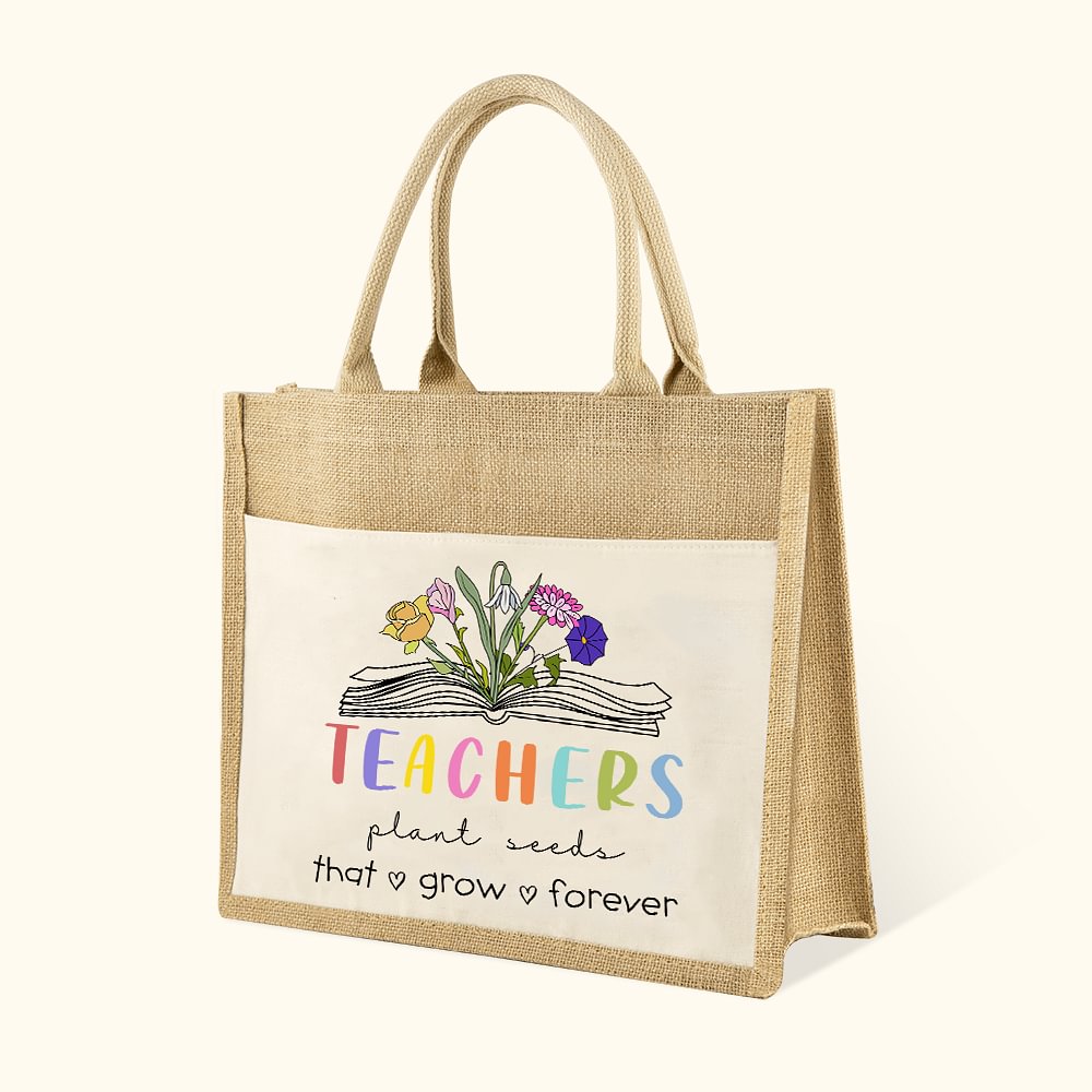 Sac en Toile de Jute Personnalisé avec 1-6 Fleurs de Naissance Cadeau de Fin d'Étude Journée des Enseignants pour Professeur