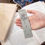 Segnalibro personalizzato in pelle vegana con nome, costellazione, stella, fiore di nascita, compleanno, regalo bibliotecario per un amico amante dei 