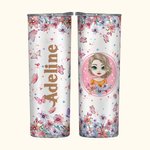 Personalized Flower Butterfly 20oz Straight Skinny Tumbler with Name and Straw Birthday Bridesmaid Gift for Women