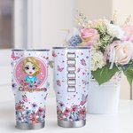 Personalized Pink Cartoon Girl Floral Butterfly 30oz Tumbler with Name Birthday Bridesmaid Gift for Women