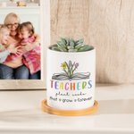 Personalisierter Blumentopf Pflanztopf mit Buchensockel 1-6 Geburtsblume Weltlehrertag Graduierung Wertschätzung Geschenk für Lehrer