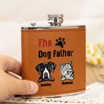 Personalisierte Der Hund Katze Vater Food-Grade-Edelstahl 6oz Whiskey-Flasche mit Lederbezug und Name Vatertag Geschenk für Papa Haustierliebhaber