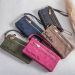 Personalized Multiple Compartment  Multicolor Leather Engraved Name Wallet with Wristlet Birthday Wedding Bridesmaid Gift for Women