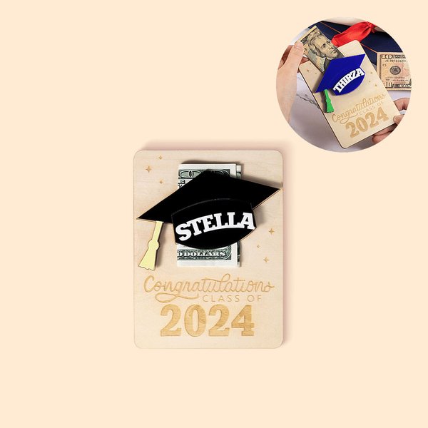 Porte-monnaie en Bois Personnalisé avec Nom et Texte Gravés Cadeau de Félicitations pour les Diplômés de la Promotion 2024
