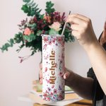 Personalized Flower Butterfly 20oz Straight Skinny Tumbler with Name and Straw Birthday Bridesmaid Gift for Women