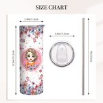 Personalized Flower Butterfly 20oz Straight Skinny Tumbler with Name and Straw Birthday Bridesmaid Gift for Women