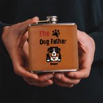 Personalisierte Der Hund Katze Vater Food-Grade-Edelstahl 6oz Whiskey-Flasche mit Lederbezug und Name Vatertag Geschenk für Papa Haustierliebhaber