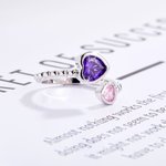 Anello aperto regolabile personalizzato con pietre di nascita a doppio cuore Regalo di compleanno per la festa della mamma per le donne