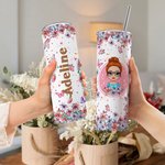 Personalized Flower Butterfly 20oz Straight Skinny Tumbler with Name and Straw Birthday Bridesmaid Gift for Women