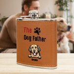 Personalisierte Der Hund Katze Vater Food-Grade-Edelstahl 6oz Whiskey-Flasche mit Lederbezug und Name Vatertag Geschenk für Papa Haustierliebhaber