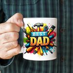 Personalised Best Dad Repair Tool Design Ceramic Mug with 1-8 Kid Names Father's Day Birthday Gift for Him